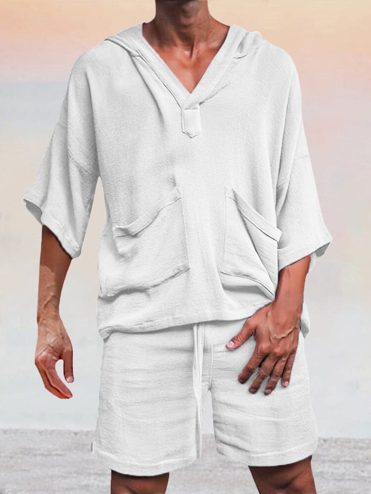 Casual Leinen Pullover Hoodie Set