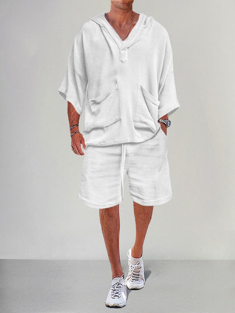 Casual Leinen Pullover Hoodie Set