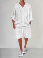 Casual Leinen Pullover Hoodie Set