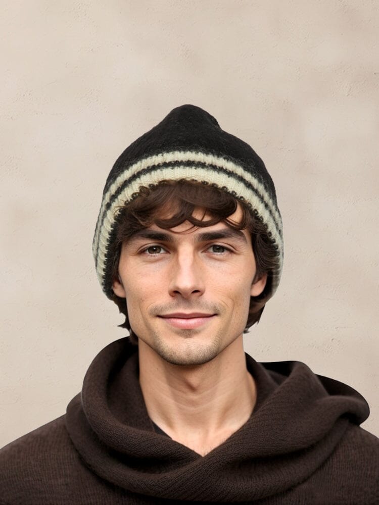 Warm Aesthetic Gestreift Strick Beanie