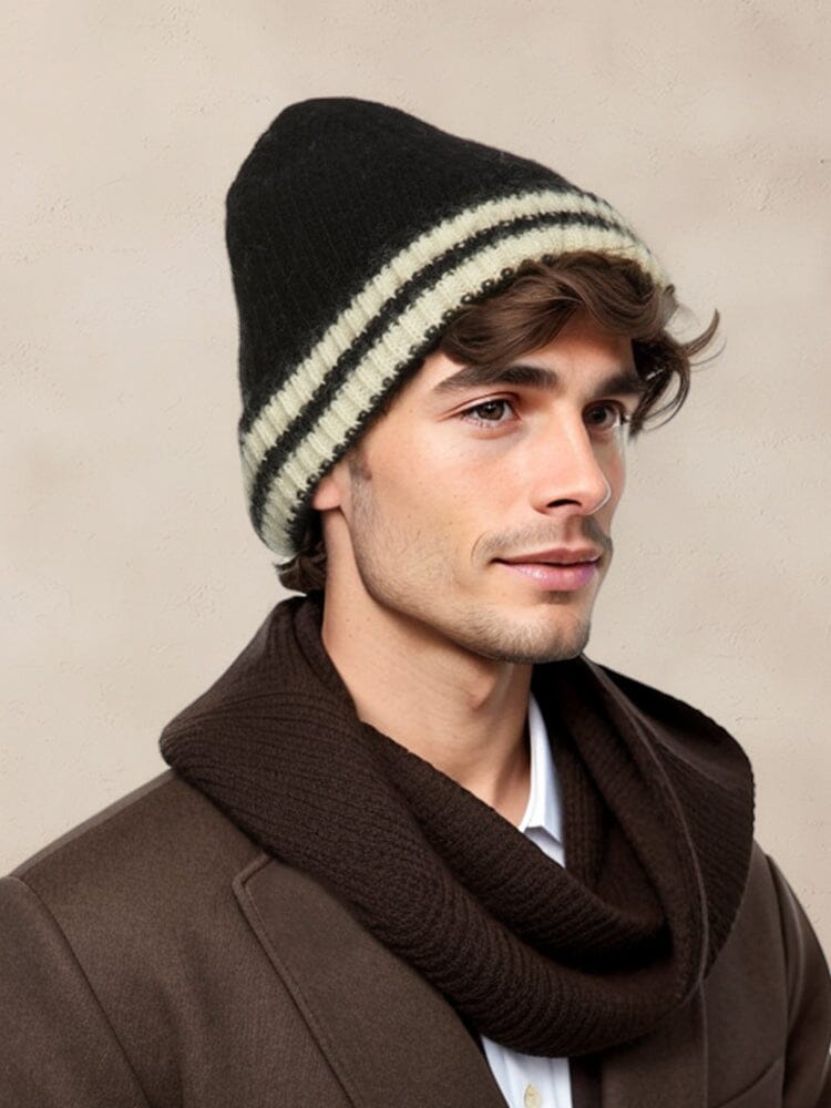 Warm Aesthetic Gestreift Strick Beanie
