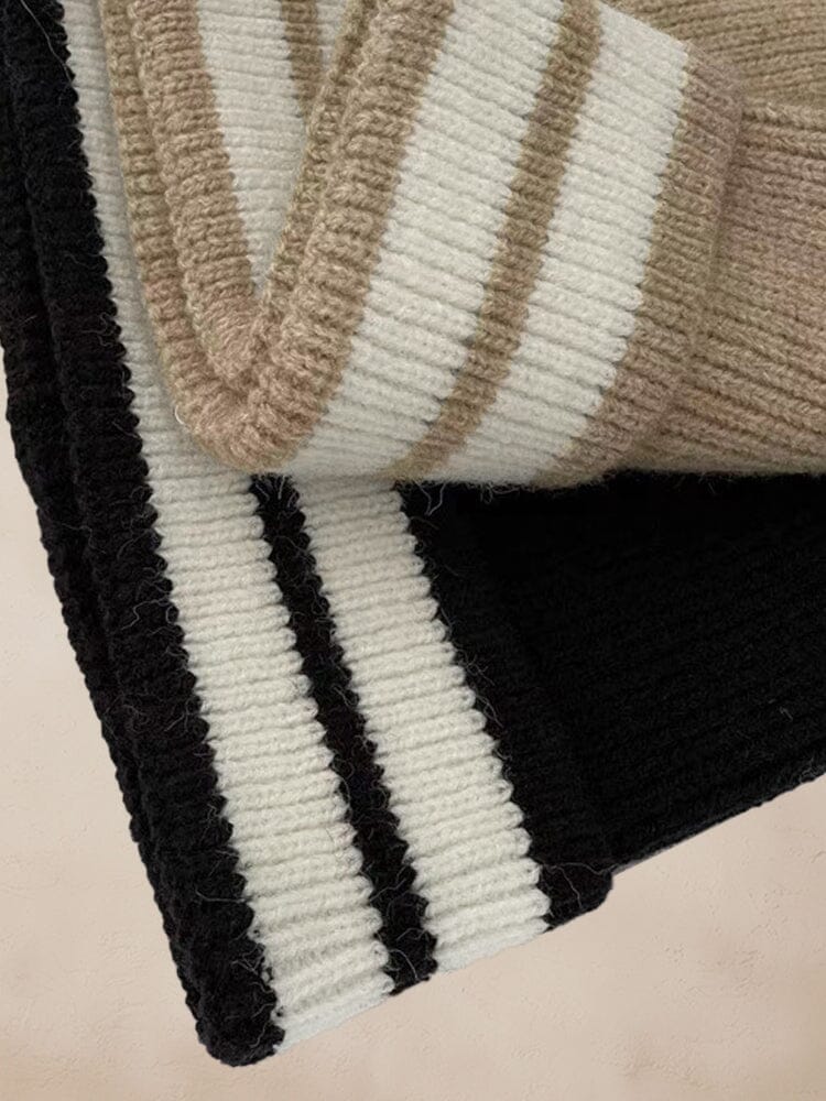 Warm Aesthetic Gestreift Strick Beanie