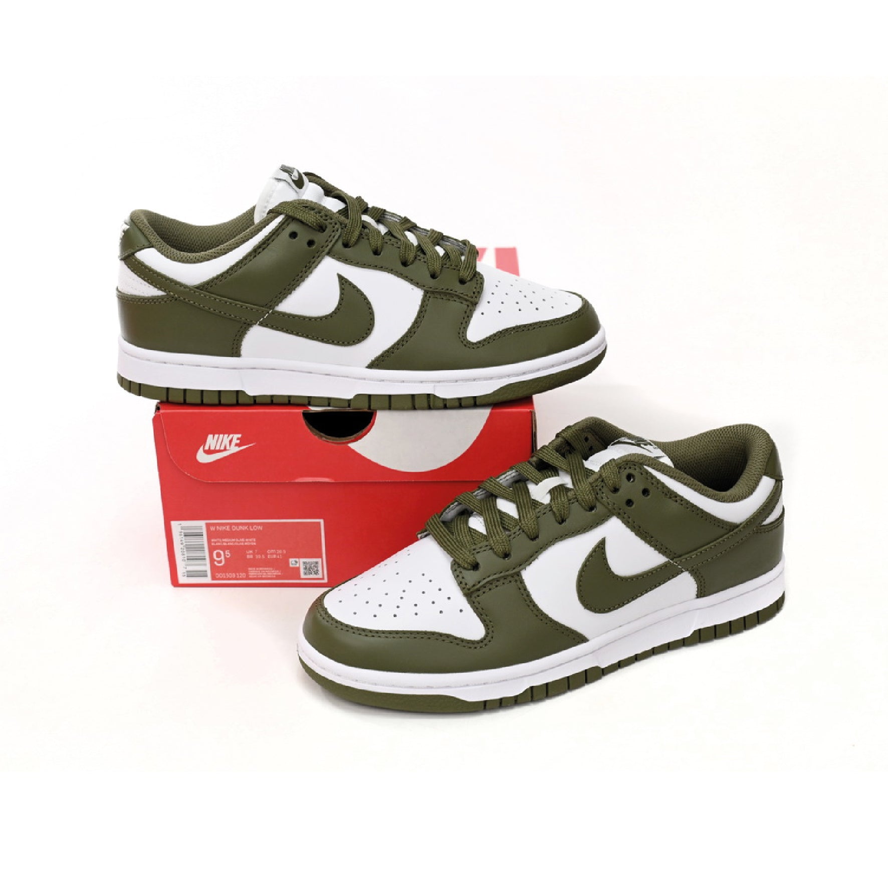 Nike Dunk Low Weiß und Grün Oliva Schuhe Casual Herren Damen