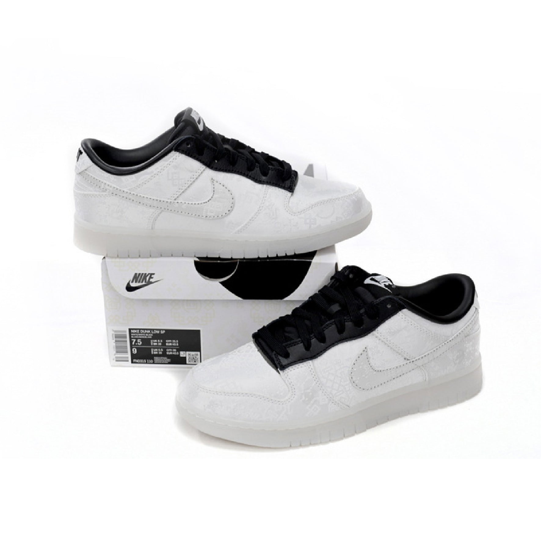 Nike Dunk Low Weiß und Schwarz x CLOT Fragment Sneaker Herren Damen