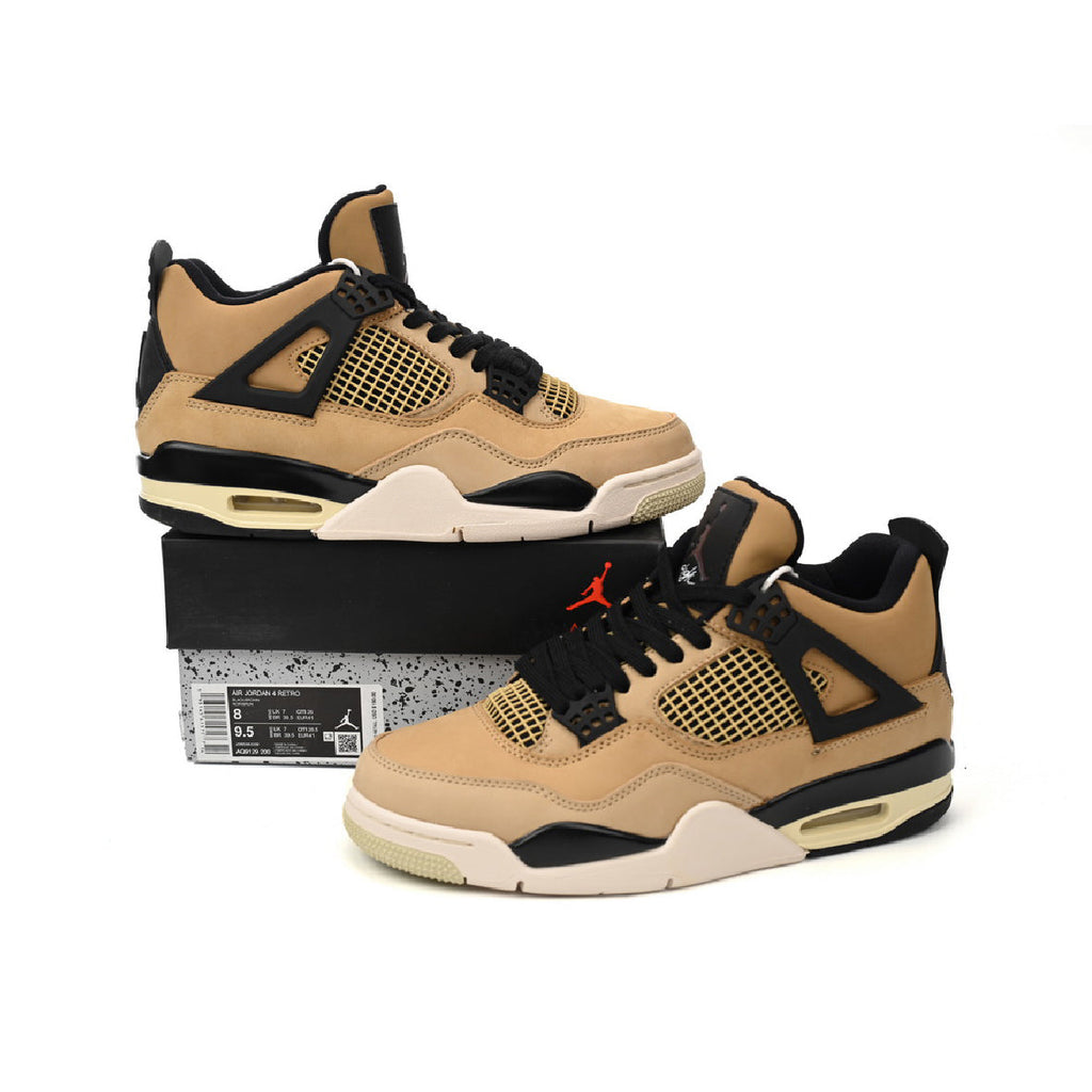 Nike Air Jordan 4 Retro Fossil Beige Schwarz Gelb Herren