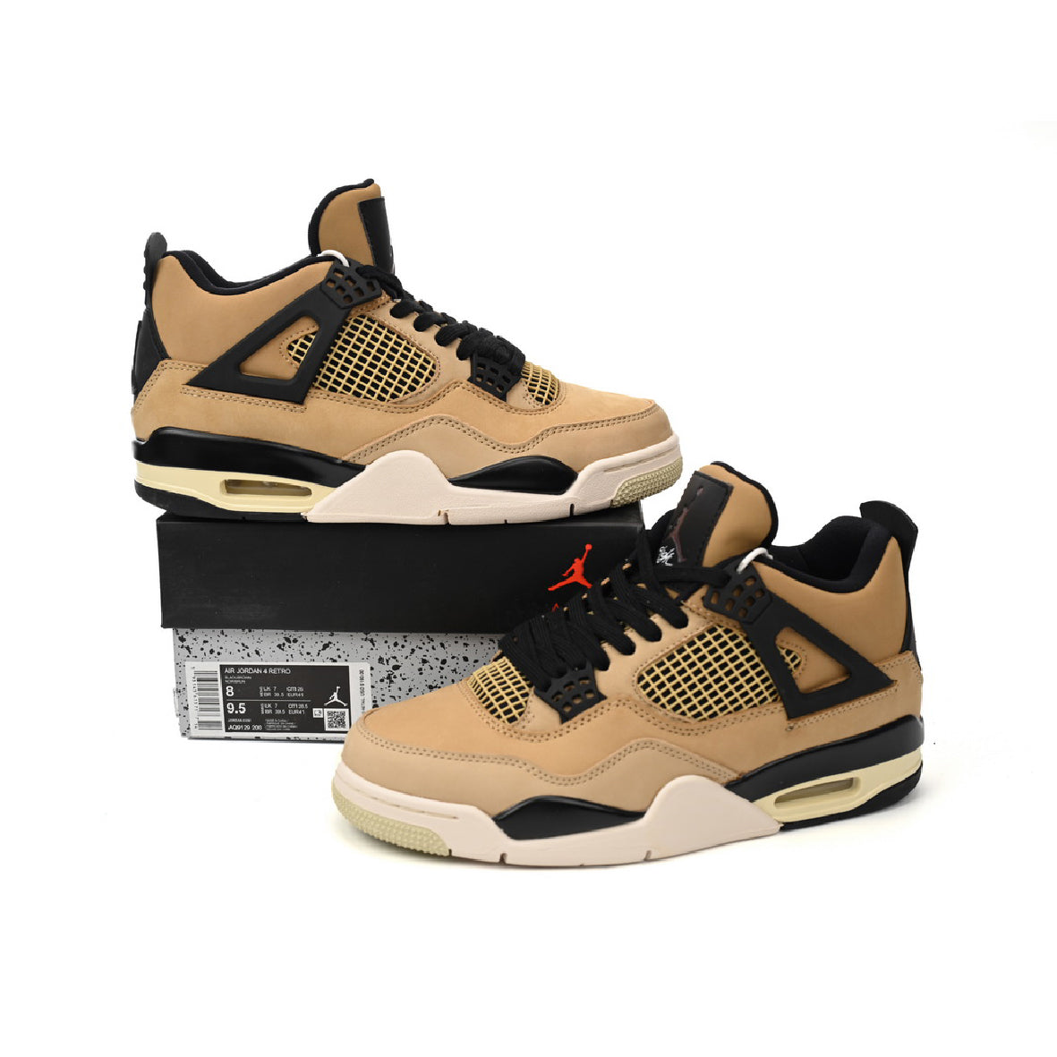 Nike Air Jordan 4 Retro Fossil Beige Schwarz Gelb Herren
