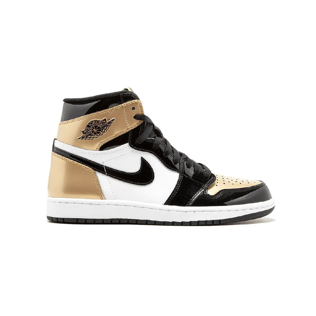 Nike Air Jordan 1 High Gold Toe Gold Schwarz und Weiß in Leder