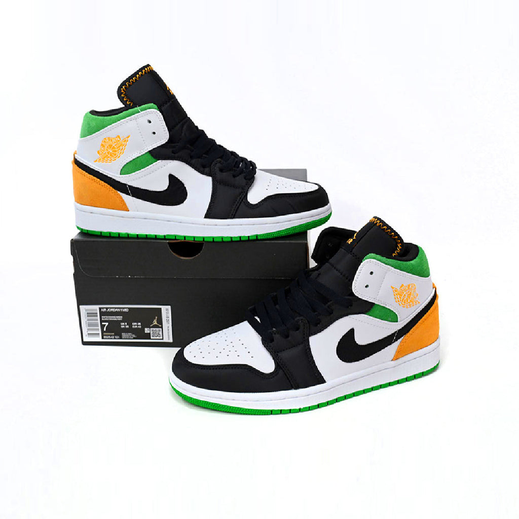 Nike Air Jordan 1 Mid Weiß Schwarz Orange Grün Oakland Retro