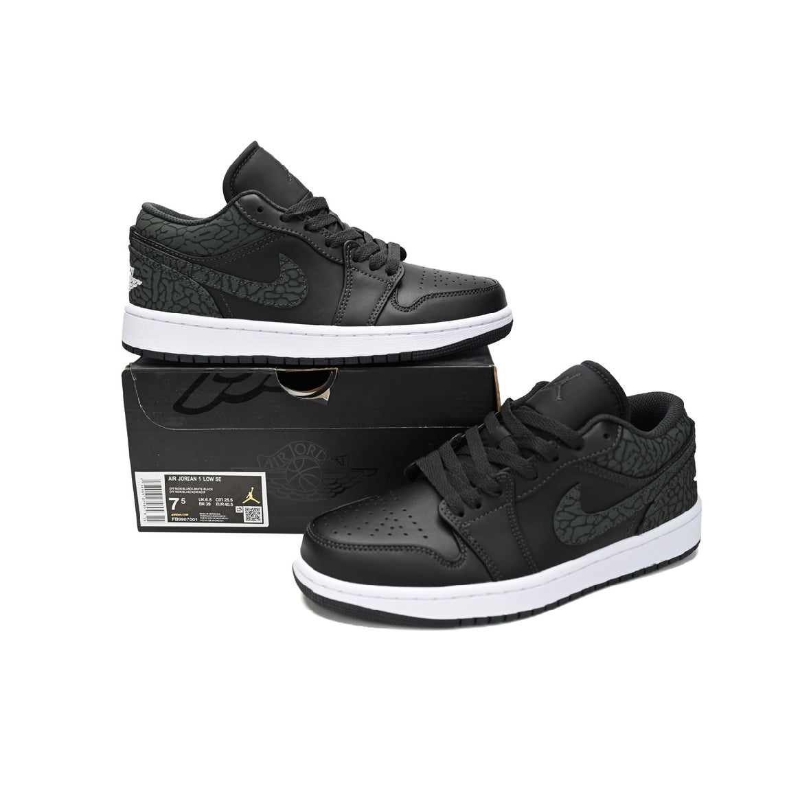 Nike Air Jordan 1 Low Schwarz Leder Print Elephant
