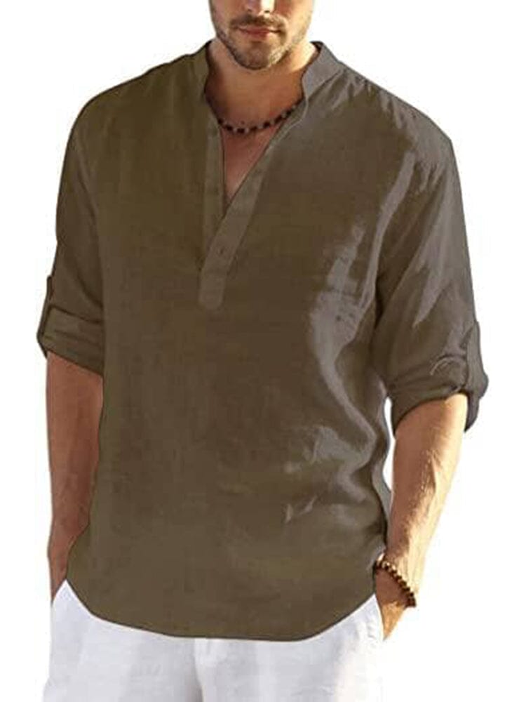 Baumwolle Leinen Stil Henley Hemd