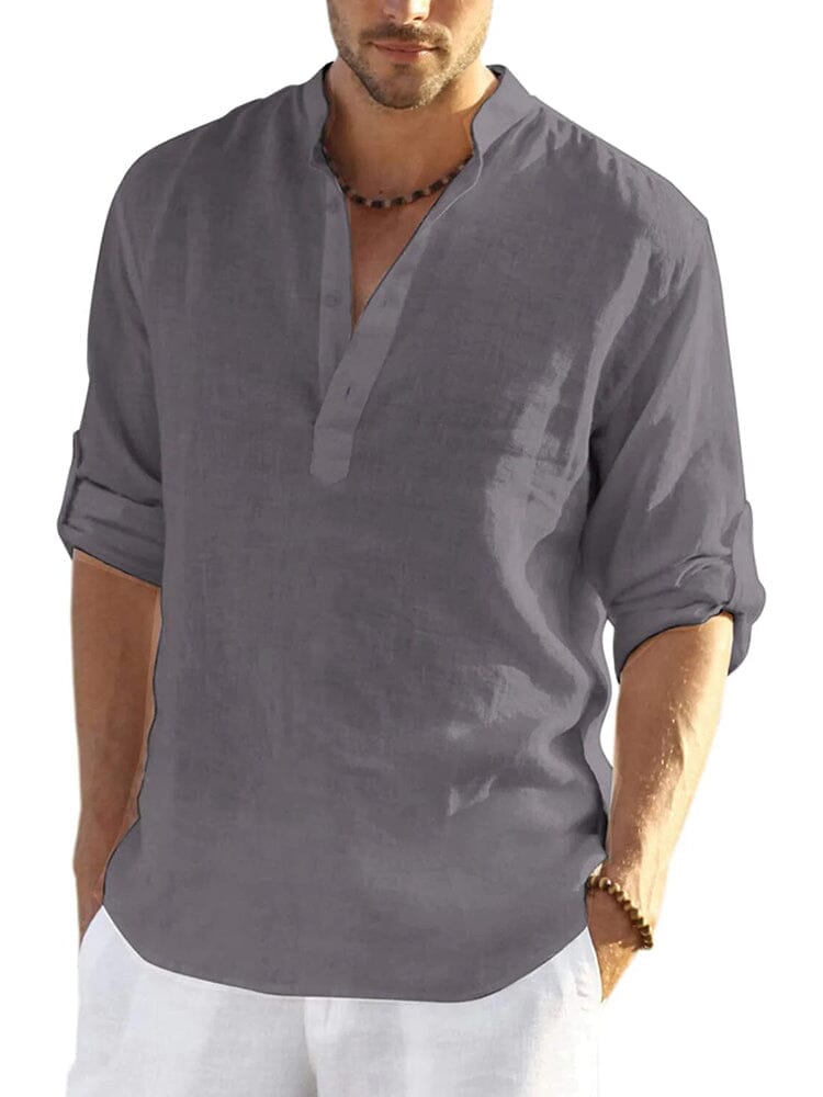 Baumwolle Leinen Stil Henley Hemd