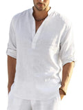 Baumwolle Leinen Stil Henley Hemd