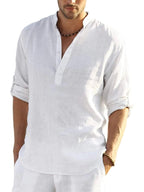 Baumwolle Leinen Stil Henley Hemd