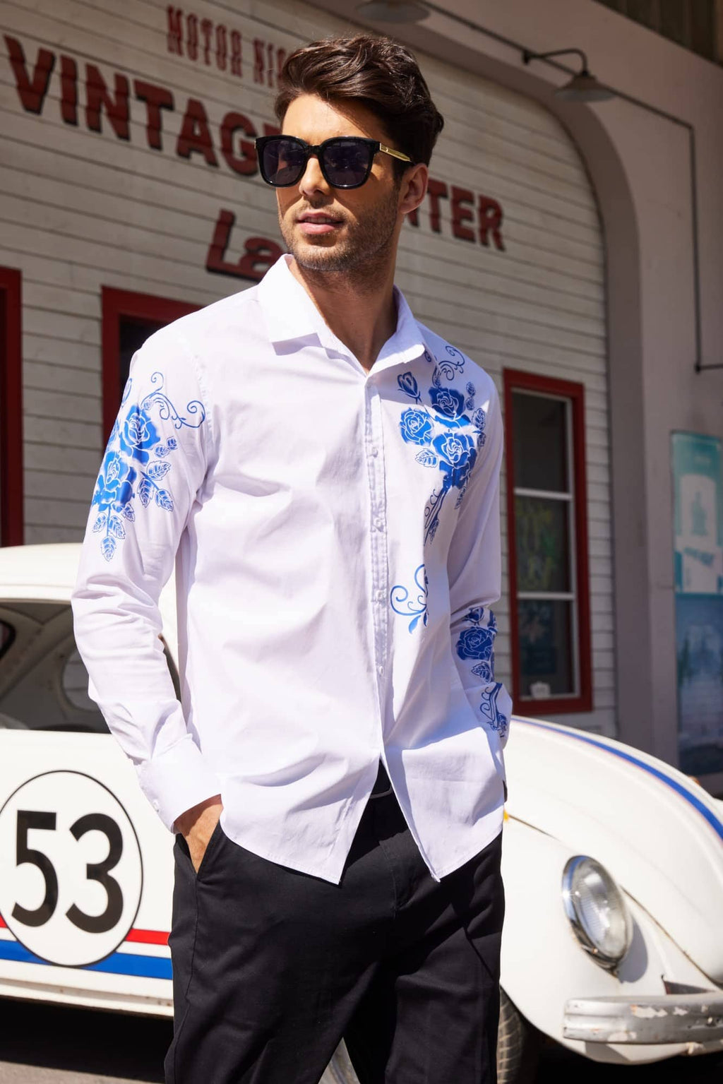 Rose Printed Slim Fit Dress Hemden