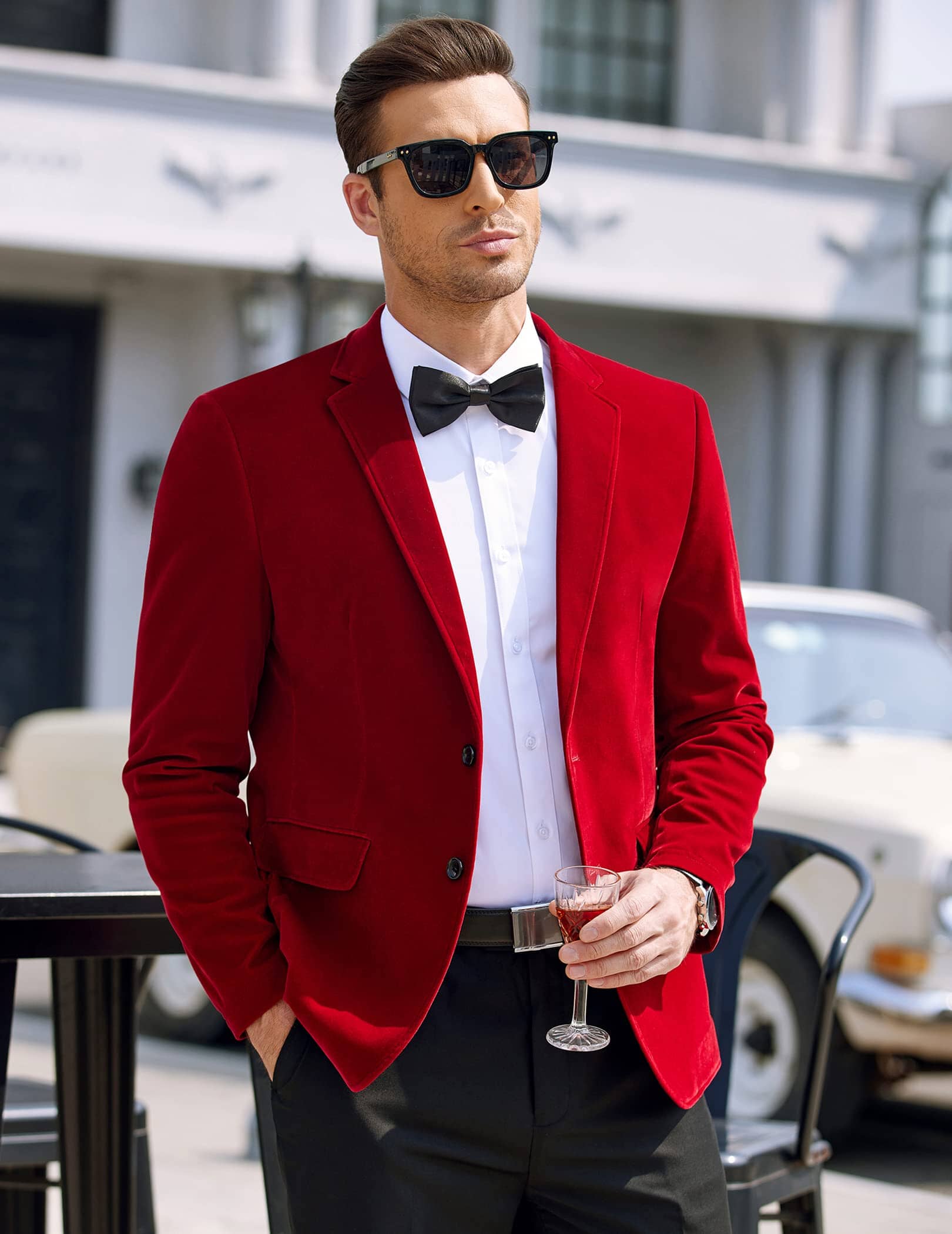 Two Knopf Slim Fit Blazer Retro Tuxedo Anzug Jacken
