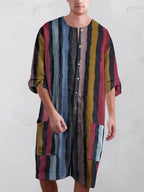 Stripe Baumwolle Leinen Kurz Jumpsuit