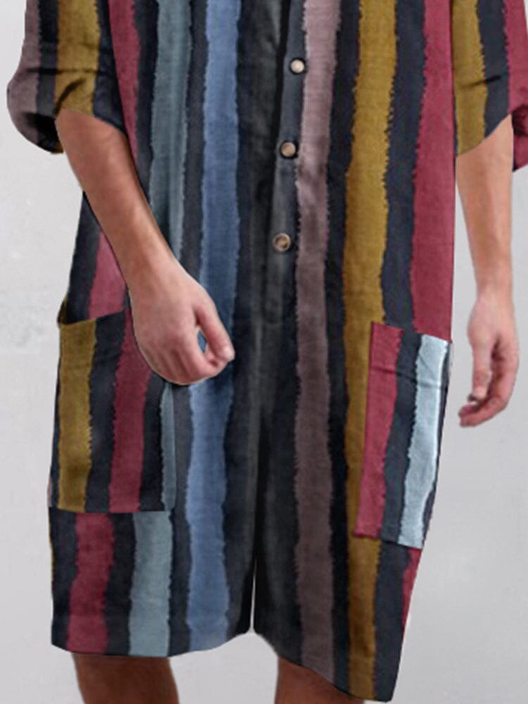 Stripe Baumwolle Leinen Kurz Jumpsuit