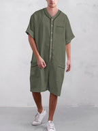 Casual Baumwolle Leinen Kurz Jumpsuit