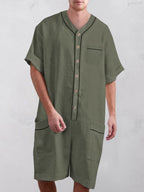 Casual Baumwolle Leinen Kurz Jumpsuit