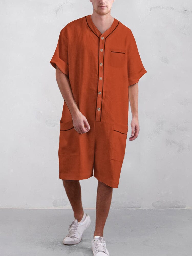 Casual Baumwolle Leinen Kurz Jumpsuit