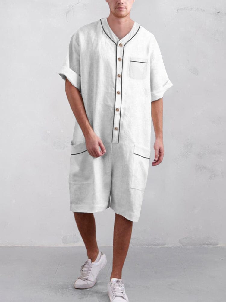Casual Baumwolle Leinen Kurz Jumpsuit