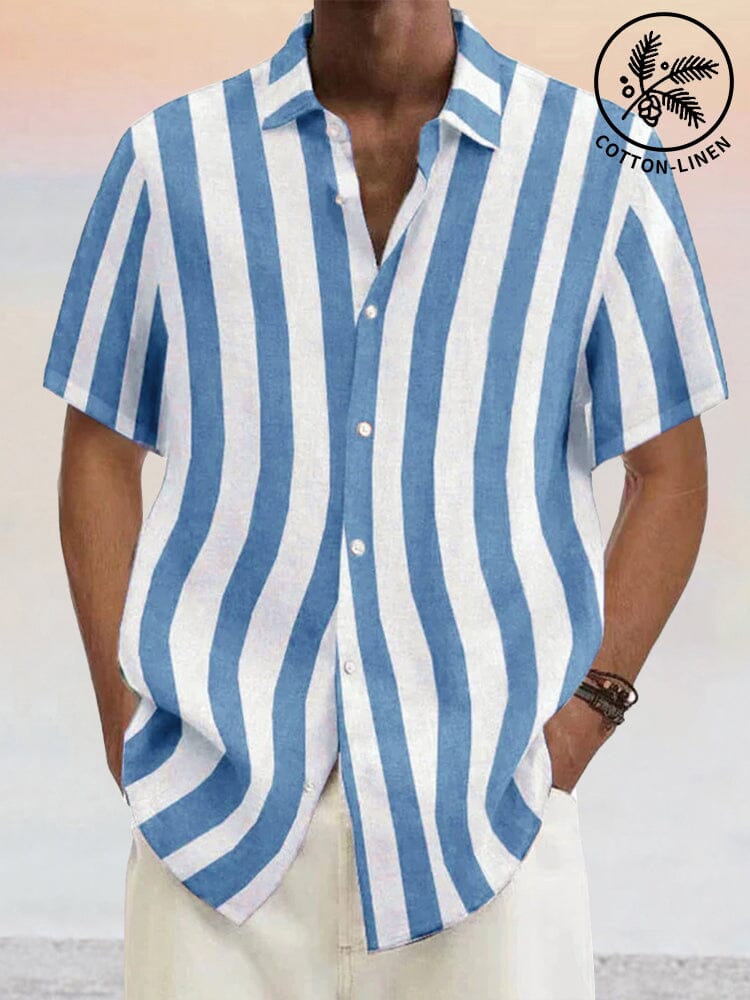 Klassisch Casual Baumwolle Leinen Stripe Hemd