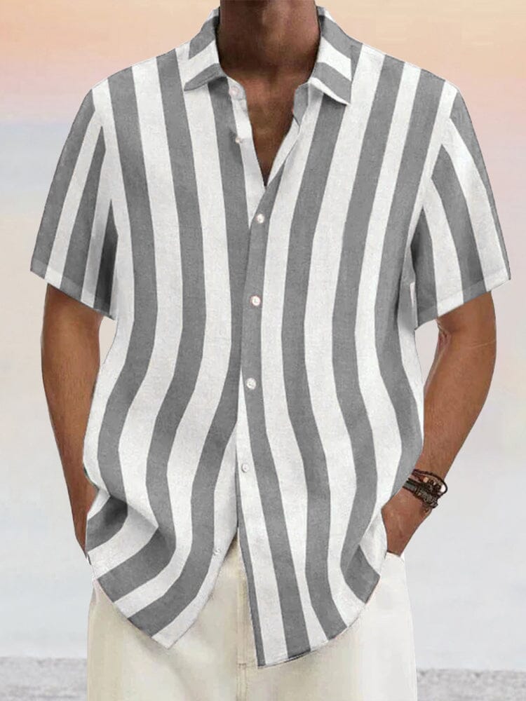 Klassisch Casual Baumwolle Leinen Stripe Hemd