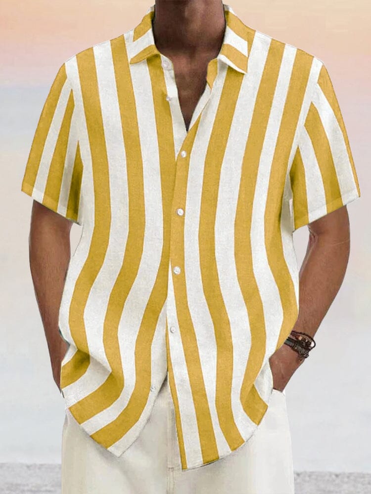 Klassisch Casual Baumwolle Leinen Stripe Hemd