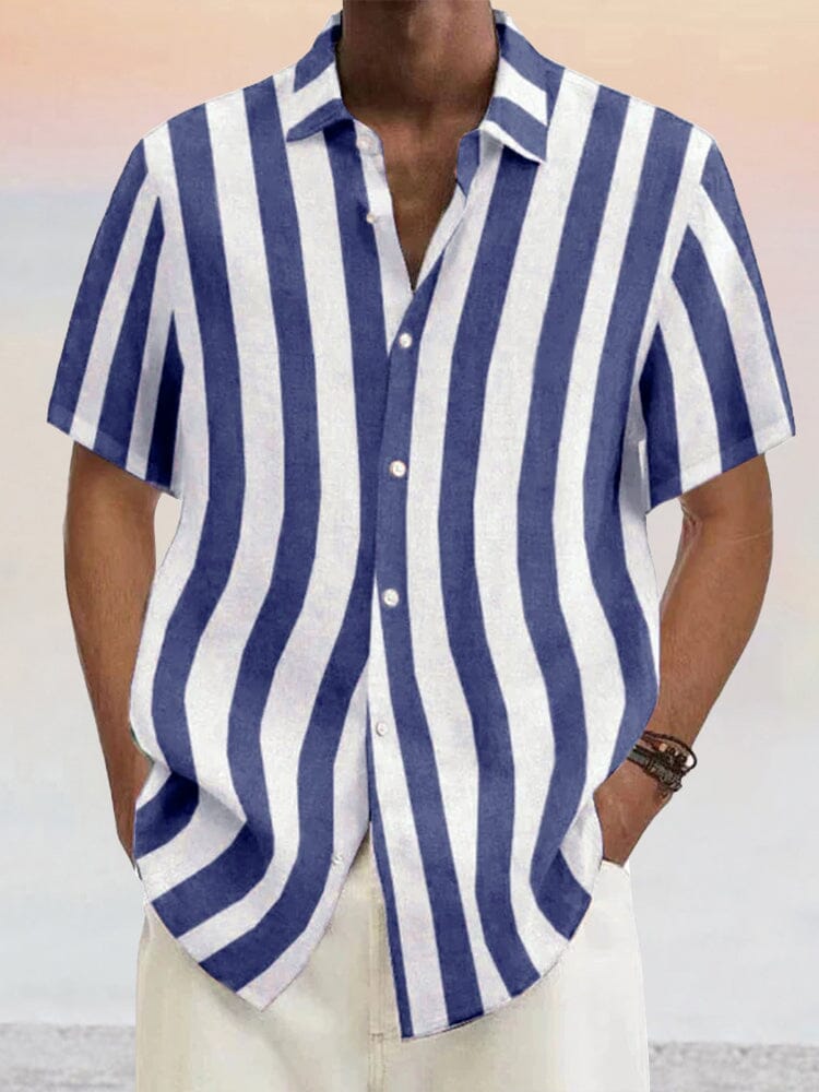 Klassisch Casual Baumwolle Leinen Stripe Hemd