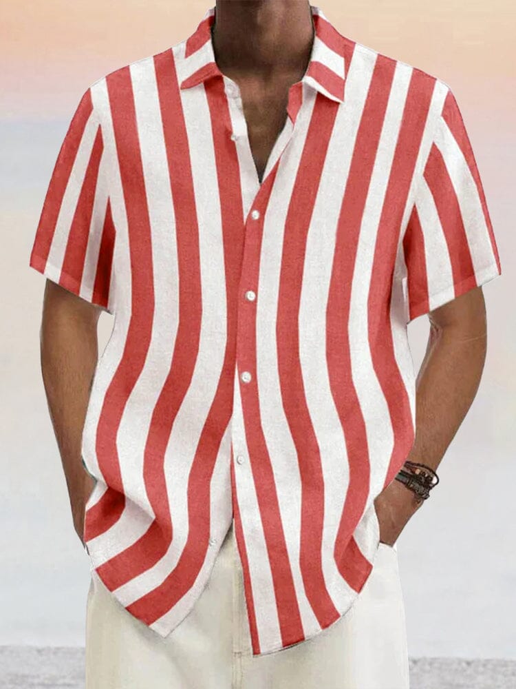 Klassisch Casual Baumwolle Leinen Stripe Hemd