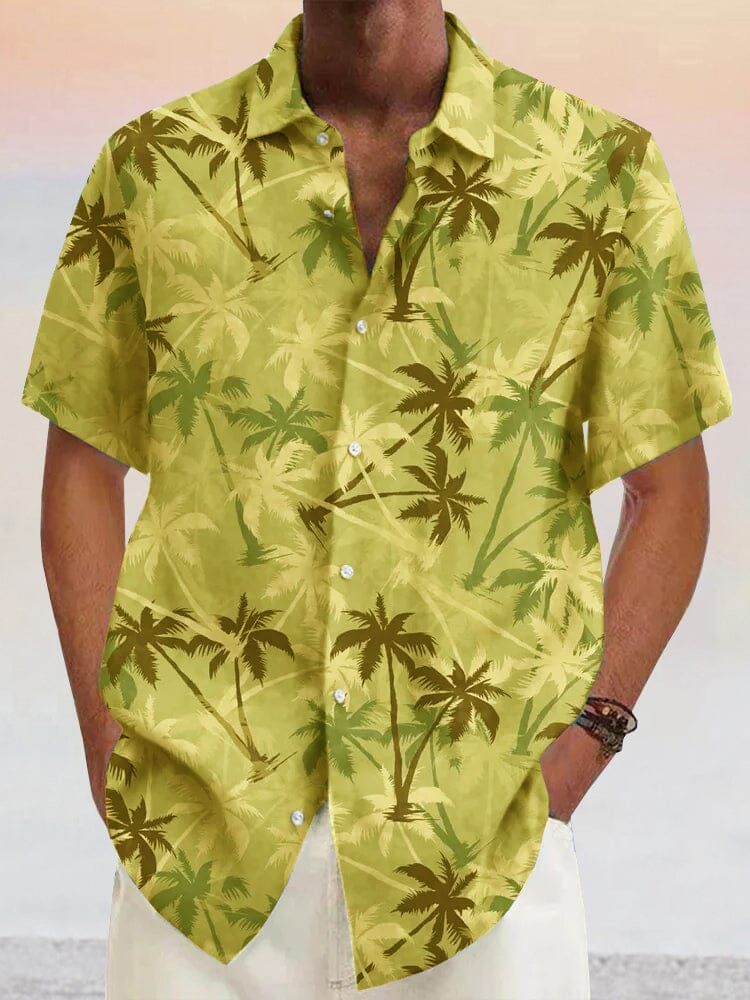 Hawaii Coconut Tree Graphic Baumwolle Leinen Hemd