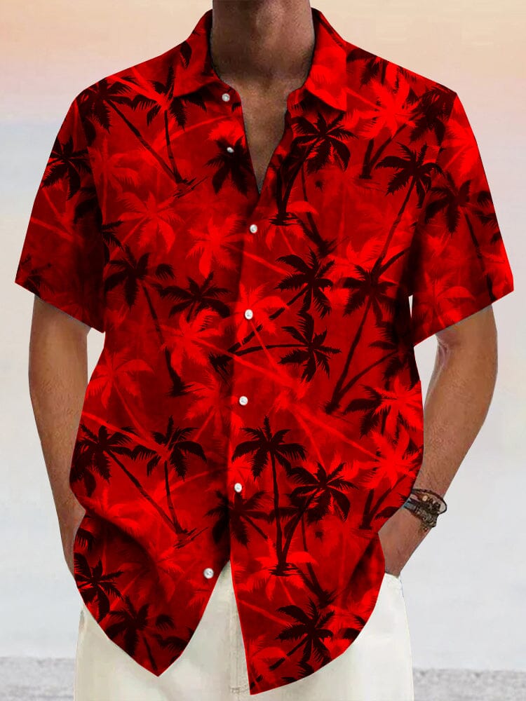 Hawaii Coconut Tree Graphic Baumwolle Leinen Hemd