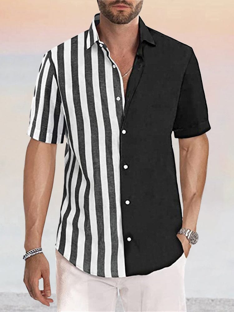 Casual Leinen Stil Stripe Splicing Hemd
