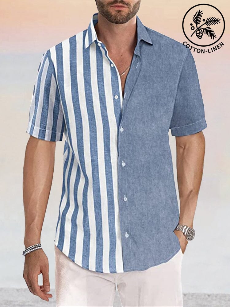 Casual Leinen Stil Stripe Splicing Hemd