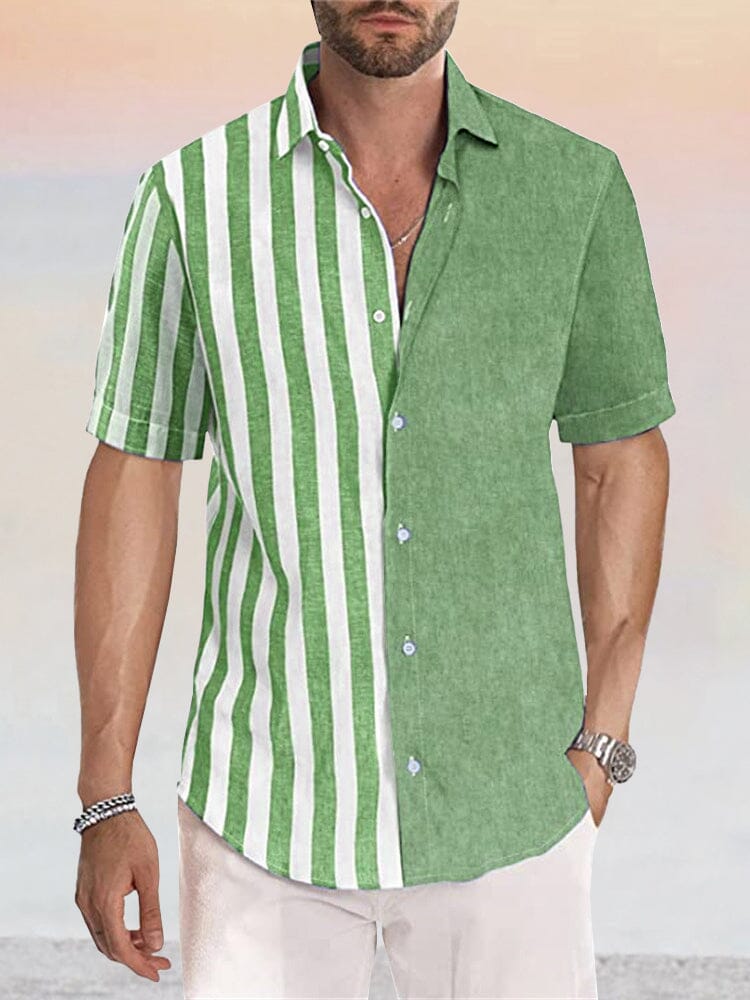Casual Leinen Stil Stripe Splicing Hemd
