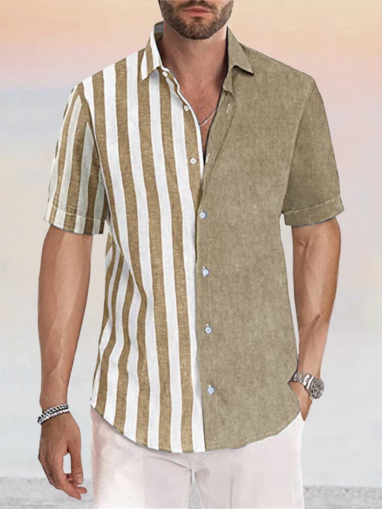 Casual Leinen Stil Stripe Splicing Hemd