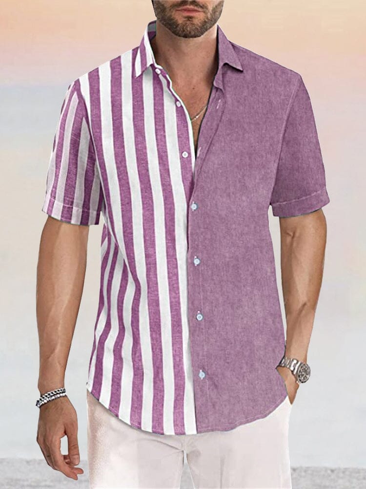 Casual Leinen Stil Stripe Splicing Hemd