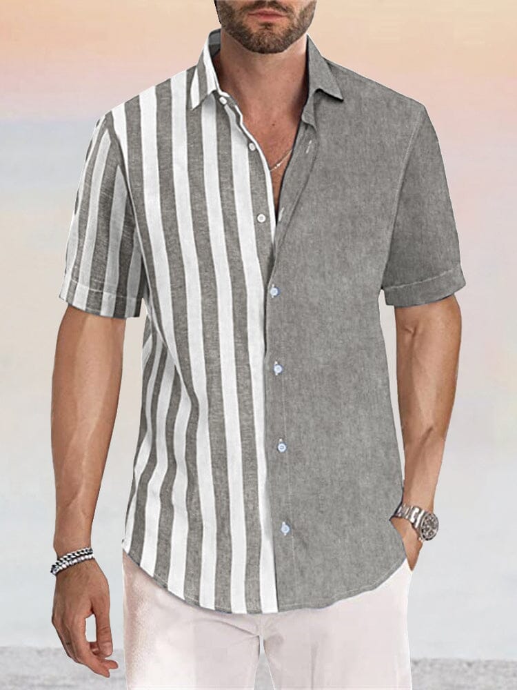 Casual Leinen Stil Stripe Splicing Hemd