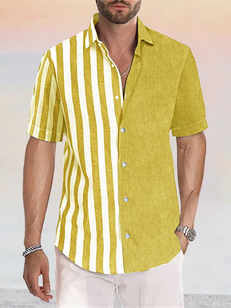 Casual Leinen Stil Stripe Splicing Hemd