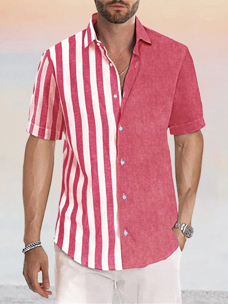Casual Leinen Stil Stripe Splicing Hemd
