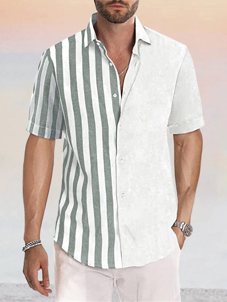Casual Leinen Stil Stripe Splicing Hemd
