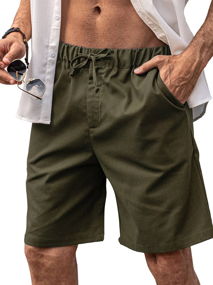 Klassisch Elastische Waist Leinen Shorts