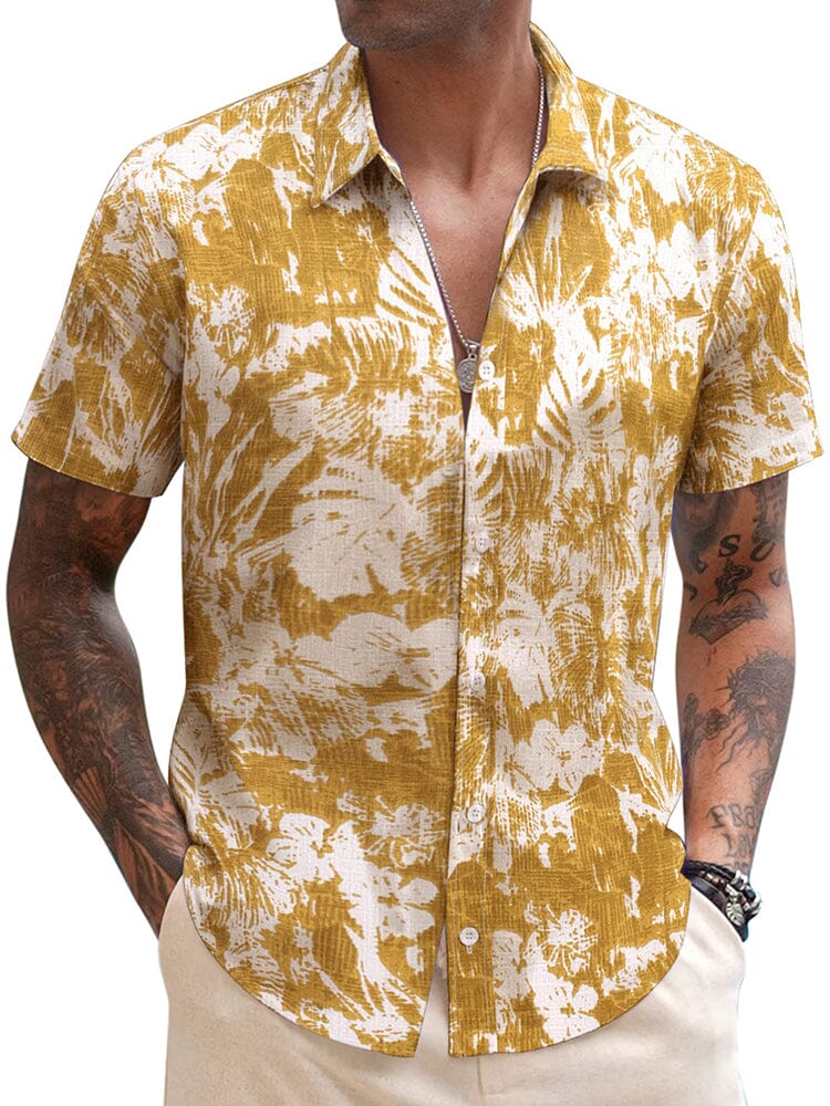 Casual Leinen Blend Printed Hemd