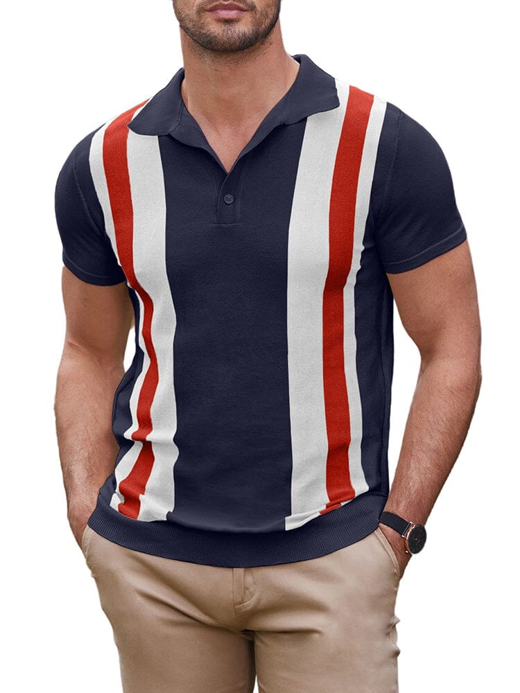 Vintage Stripe Kurz Ärmel Strick Polo Hemd