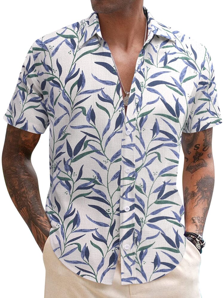 Casual Leinen Blend Printed Hemd
