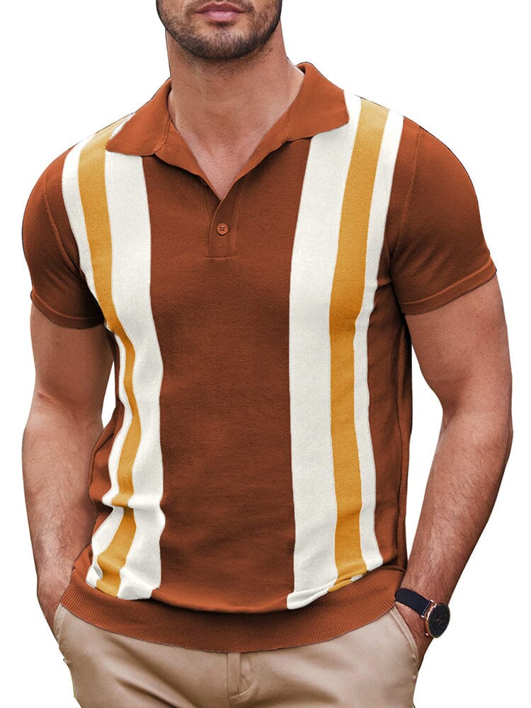 Vintage Stripe Kurz Ärmel Strick Polo Hemd