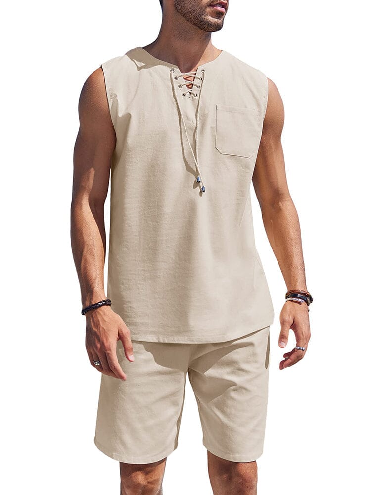 Casual 2 Teil Leinen Drawstring Tank Top Sets