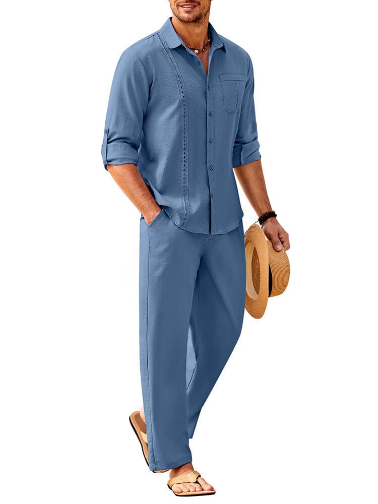 2 Piece Linen Style Long Sleeve Beach Vacation Outfits