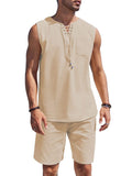 Casual 2 Teil Leinen Drawstring Tank Top Sets