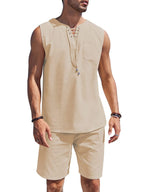 Casual 2 Teil Leinen Drawstring Tank Top Sets